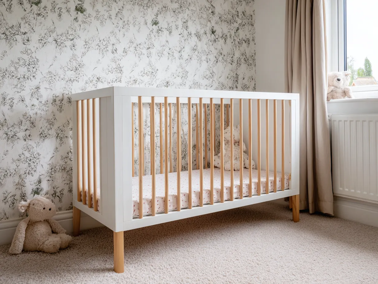 Cama Infantil de madera 142x72x90 cm - blanco y marrón - dormitorio natural con lateral cerrado-Zimoioliving