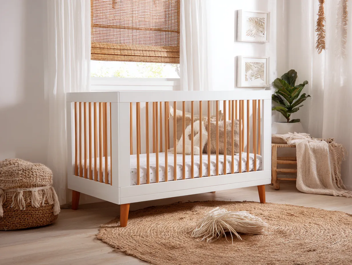 Cama Infantil de madera 143x73x88 cm - blanco y marrón - dormitorio infantil cálido con listones-Zimoioliving