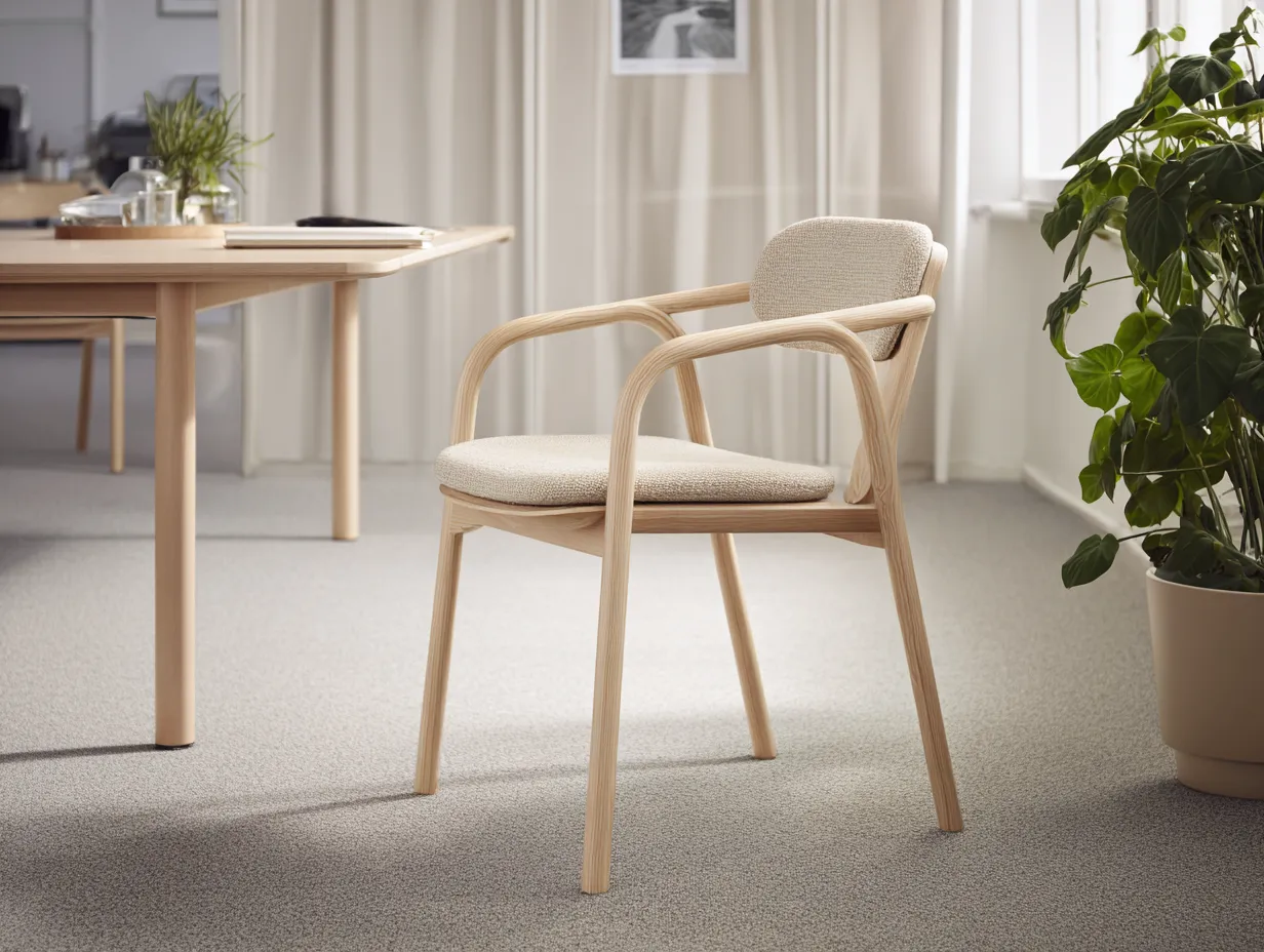 Sillón de fresno claro 59x57x80 cm - lino crema - estilo natural para salón-Zimoioliving
