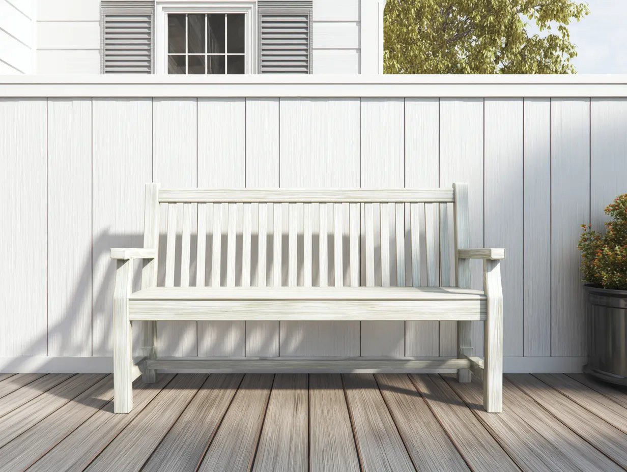 Banco de exterior madera 150x60x87 cm - blanco envejecido - estilo costero para terraza-Zimoioliving