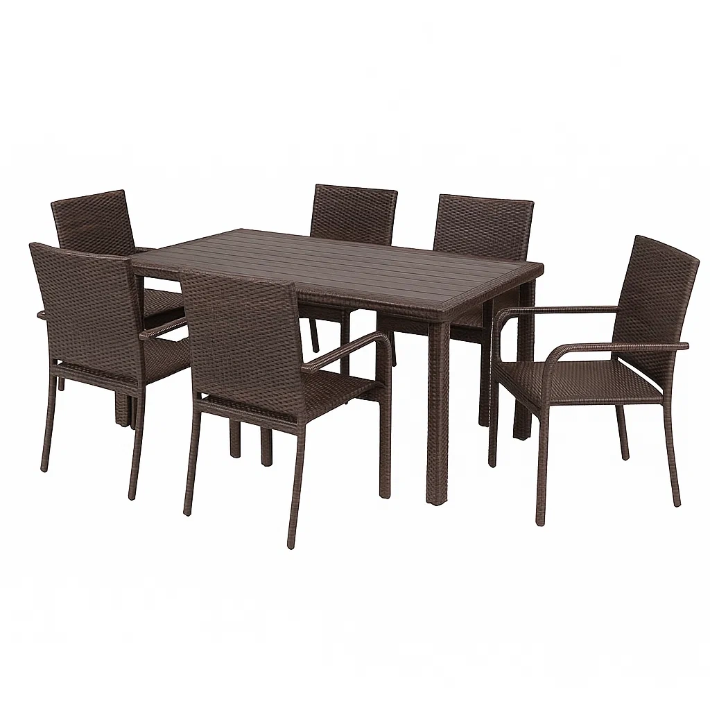 Essgruppe für den Außenbereich aus Polyethylen Rattan Braun-COZYARONE