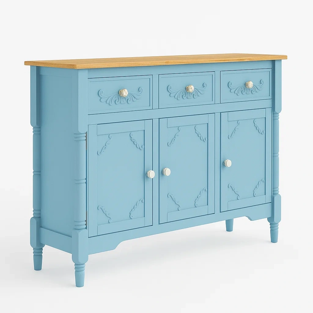 MDF-Kommode Blau mit 3 Schubladen und 3 Türen-COZYARONE