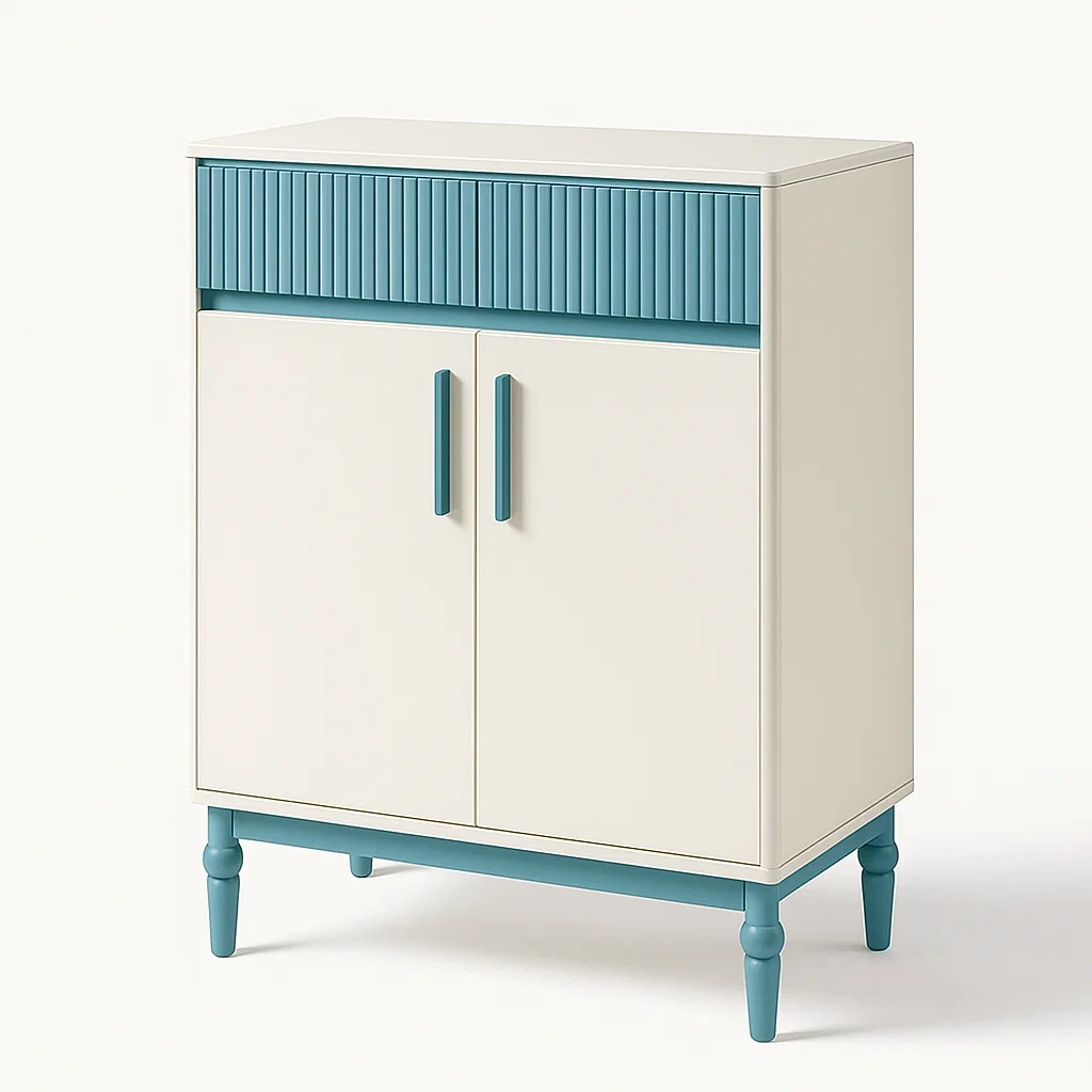 Schrank MDF mit weißen Fronten und blauen Akzenten-COZYARONE
