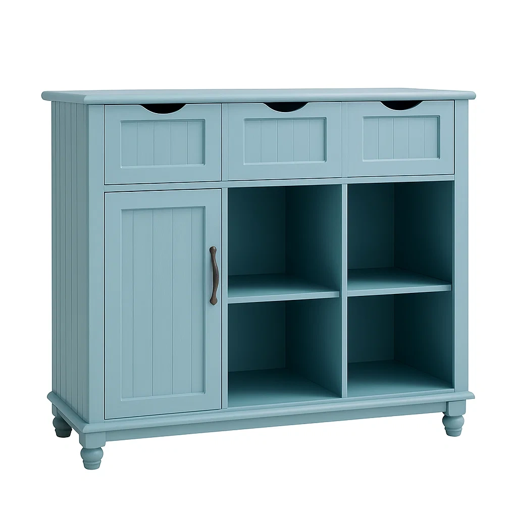 Kommode Holz Blau mit Schubladen und Tür-COZYARONE