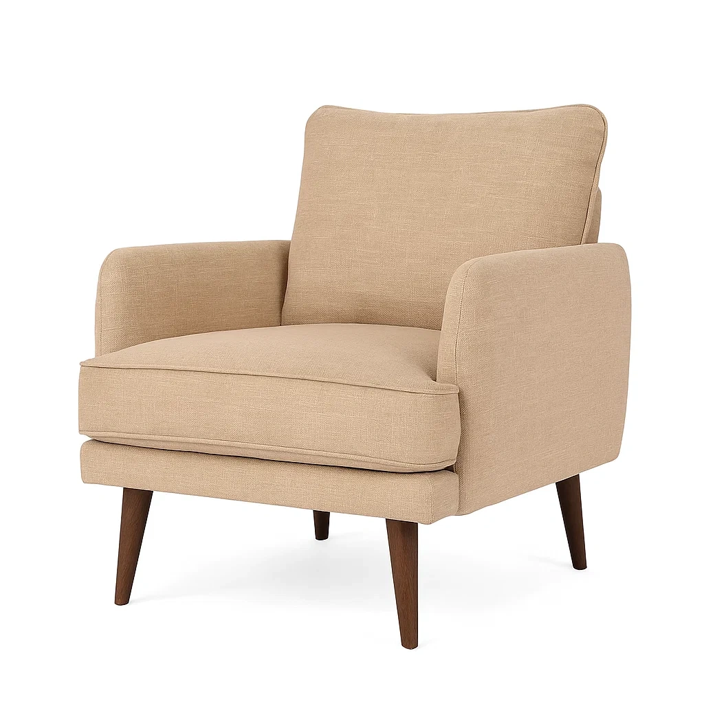 Leinen Sessel Beige mit Holzbeinen-COZYARONE