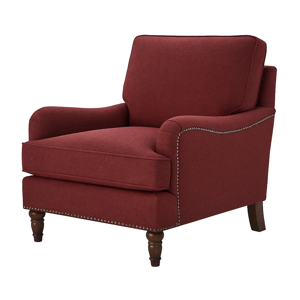Sessel Stoff Rot mit Nieten und Holzbeinen-COZYARONE