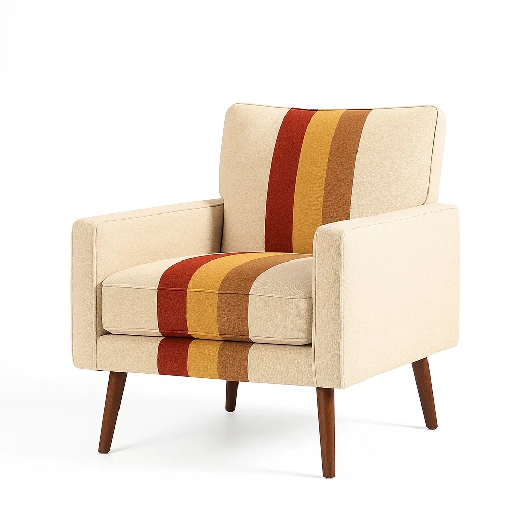 Sessel aus Stoff mit Holzbeinen Beige/Rot/Braun-COZYARONE
