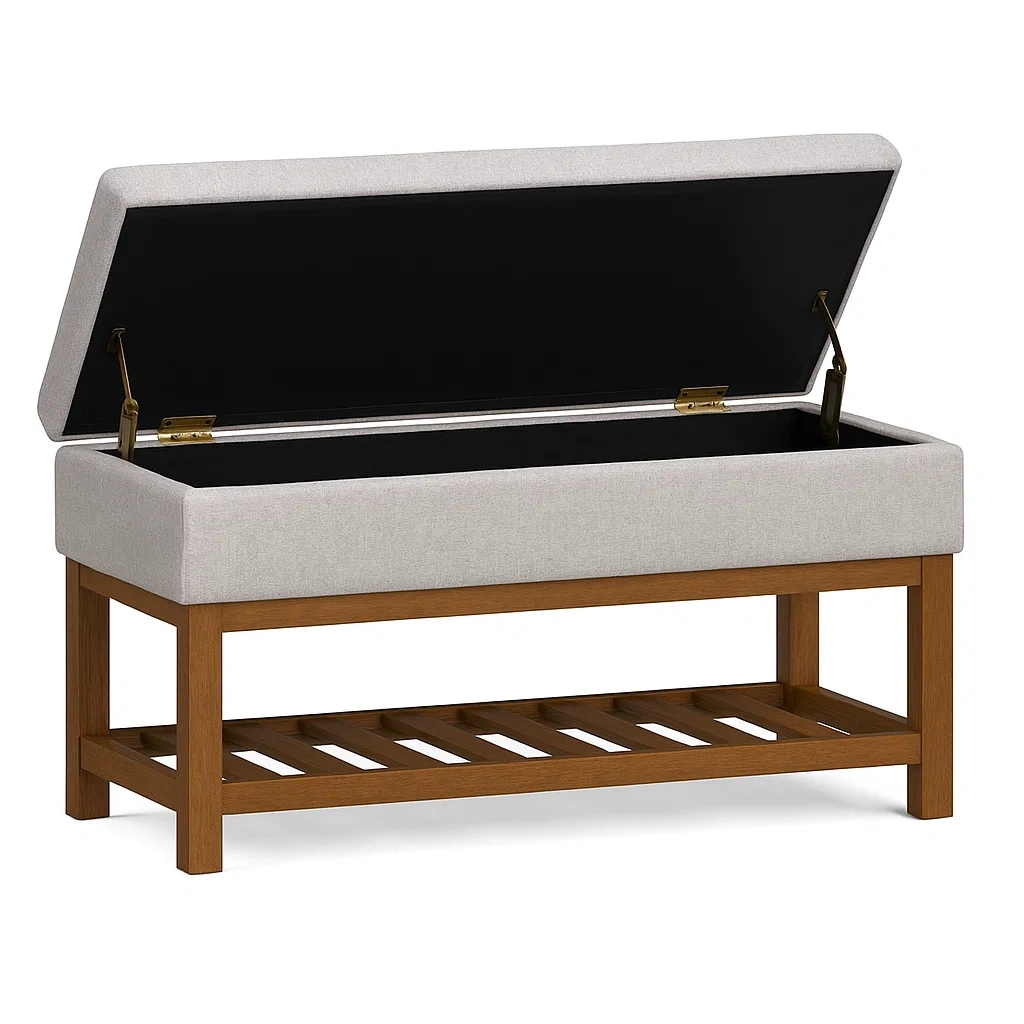 Polsterbank mit Stauraum und Holzgestell 120x40x50 cm Beige-COZYARONE