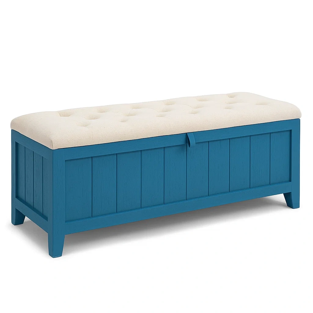 Sitzbank aus Kiefernholz mit Stauraum Blau und Beige-COZYARONE