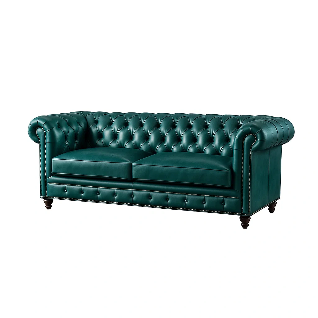 3-Sitzer Chesterfield Sofa Ledersofa Grün 220cm-COZYARONE