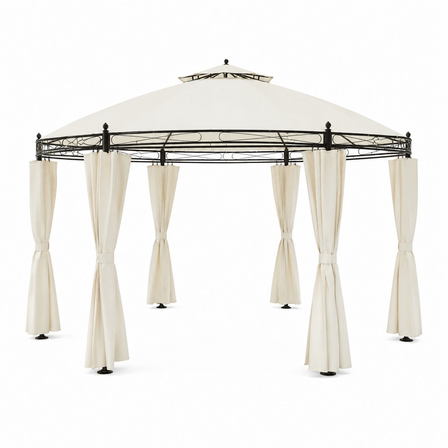 Pavillon octogonal en métal avec rideaux Crème