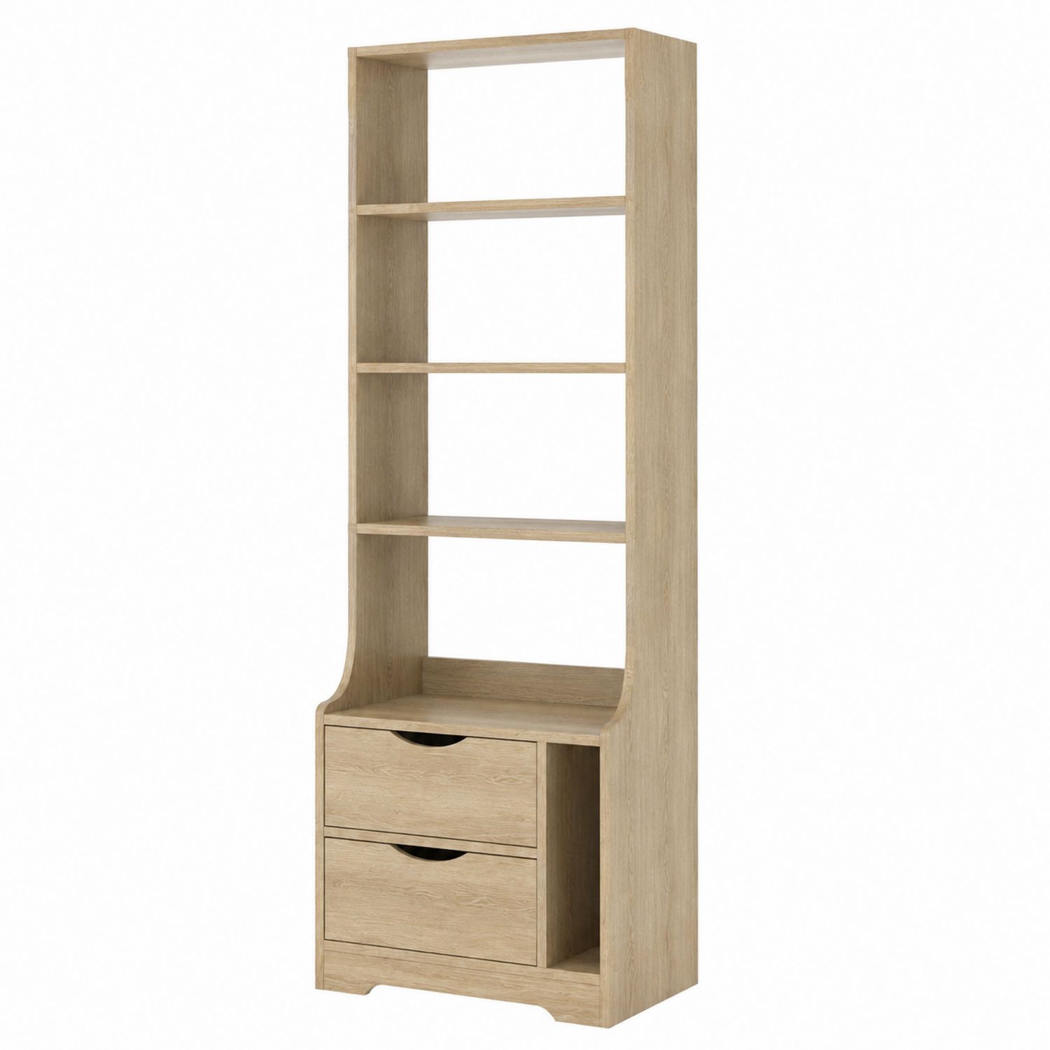 Bibliothèque en bois avec tiroirs et étagères chêne clair