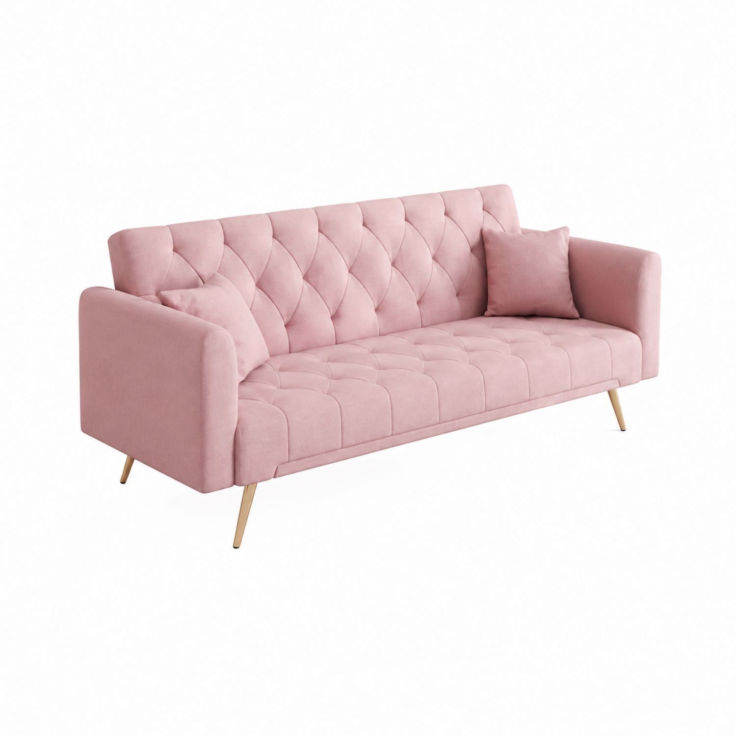 Canapé 3 places en velours Rose avec pieds en métal