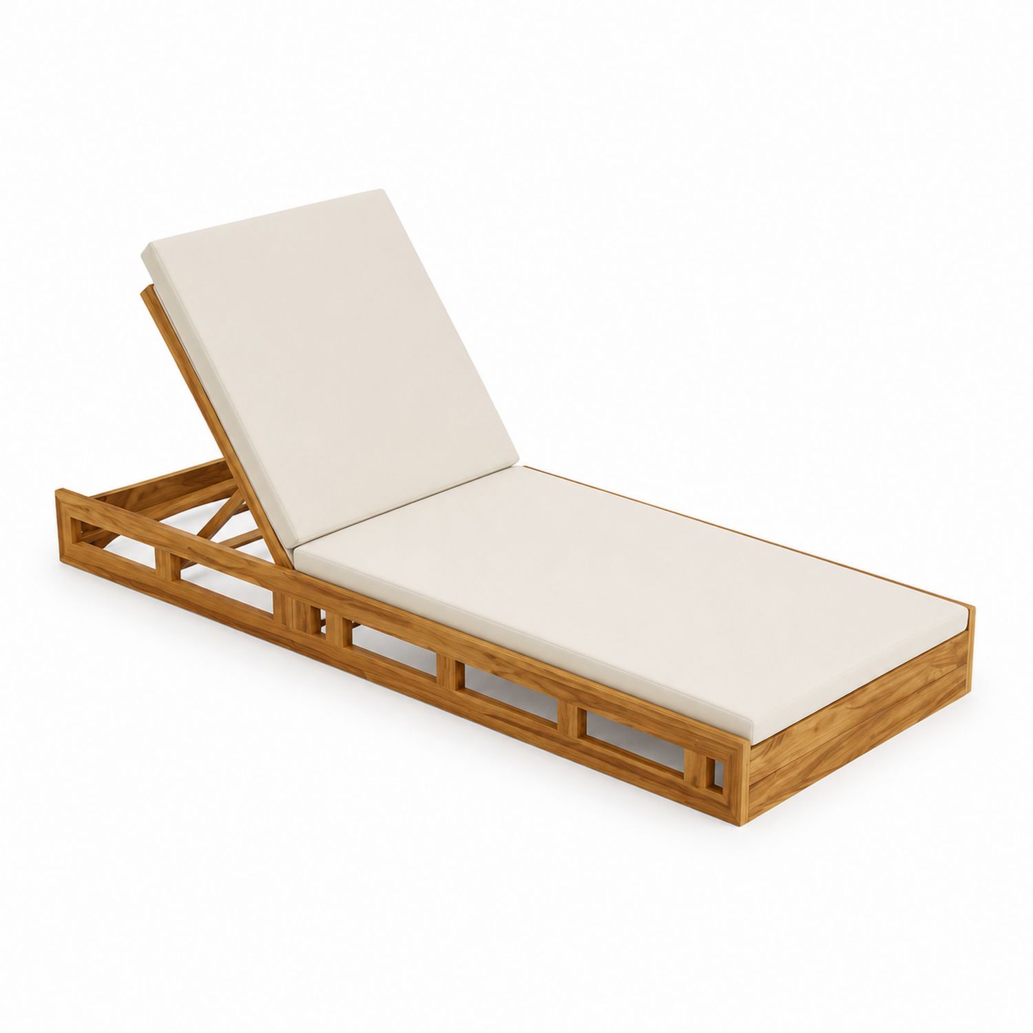Chaise Longue en Teck avec Coussin Crème 200cm