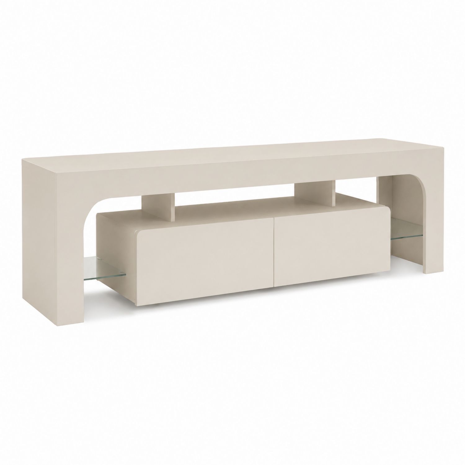 Meuble TV en MDF et Verre Trempé Beige