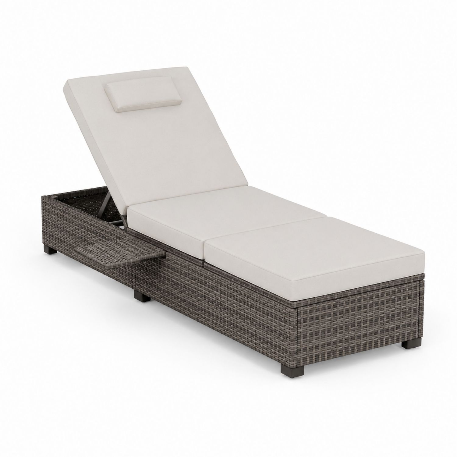 Chaise longue extérieure en rotin avec coussin beige