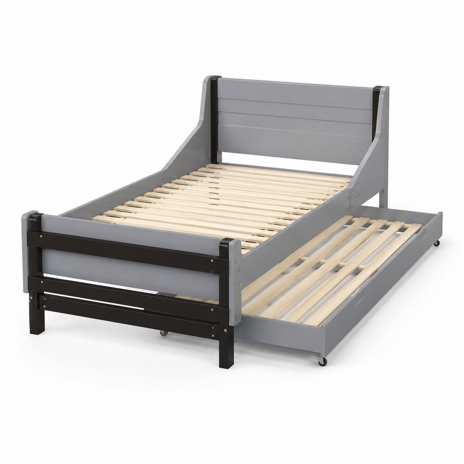 Lit en bois avec lit gigogne Gris/Noir
