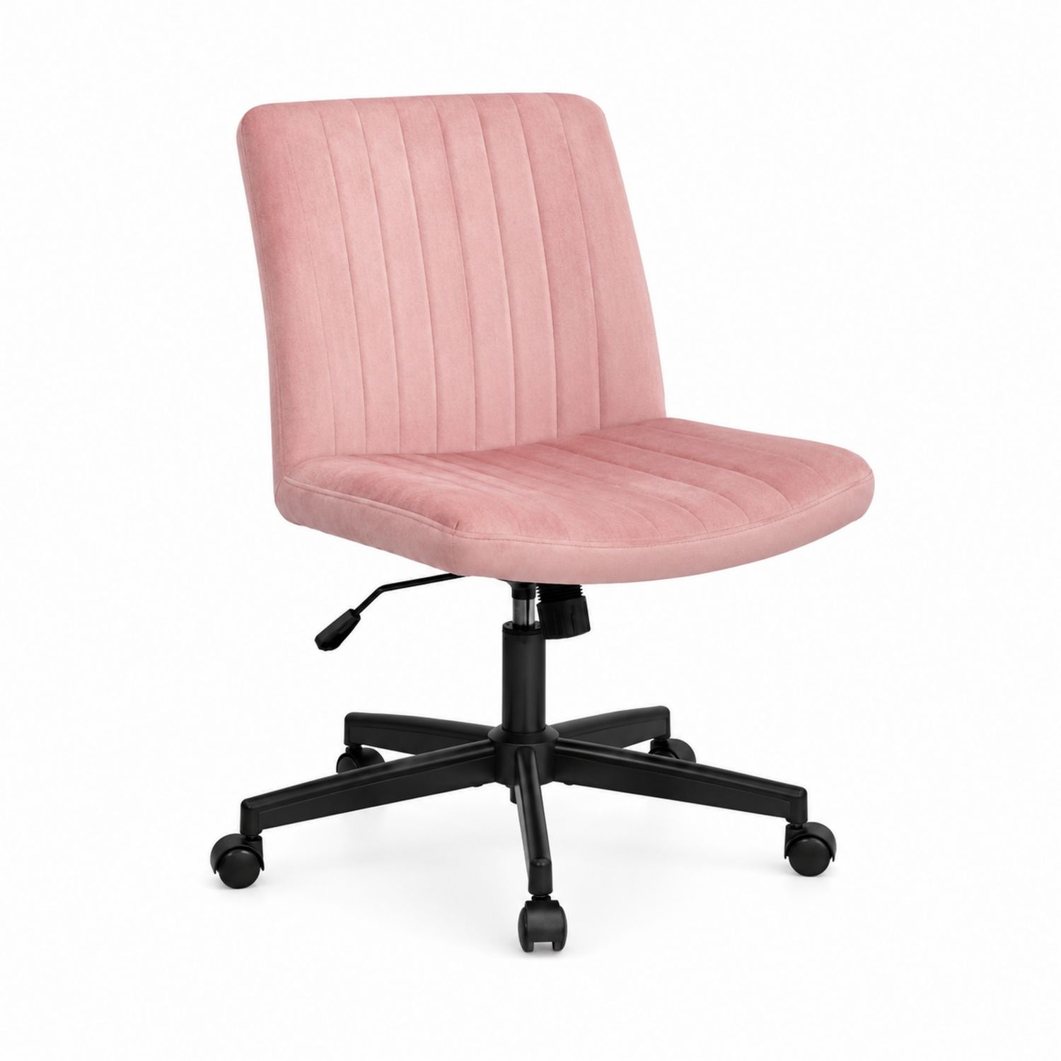 Chaise de bureau en velours rose avec roulettes