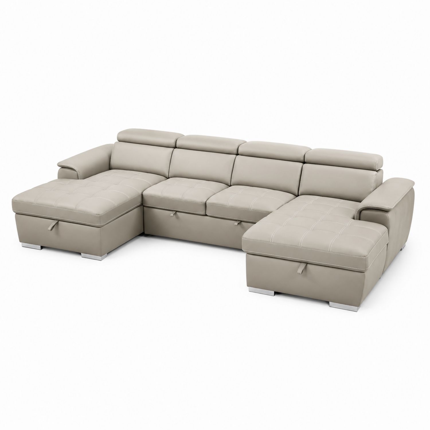 Canapé d'angle en cuir synthétique avec méridiennes, 320x200x90 cm, Gris
