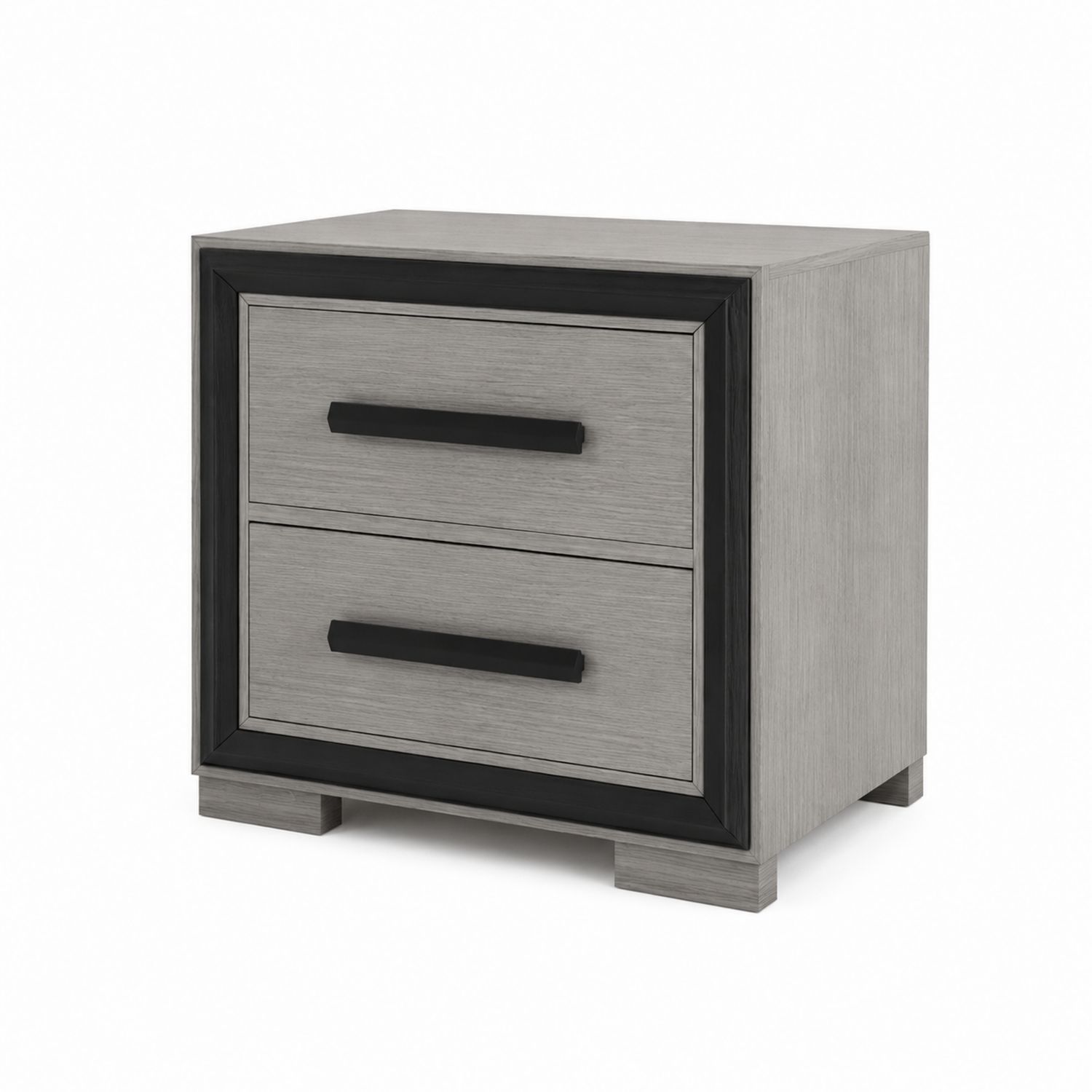 Table de chevet en bois et métal gris et noir avec deux tiroirs