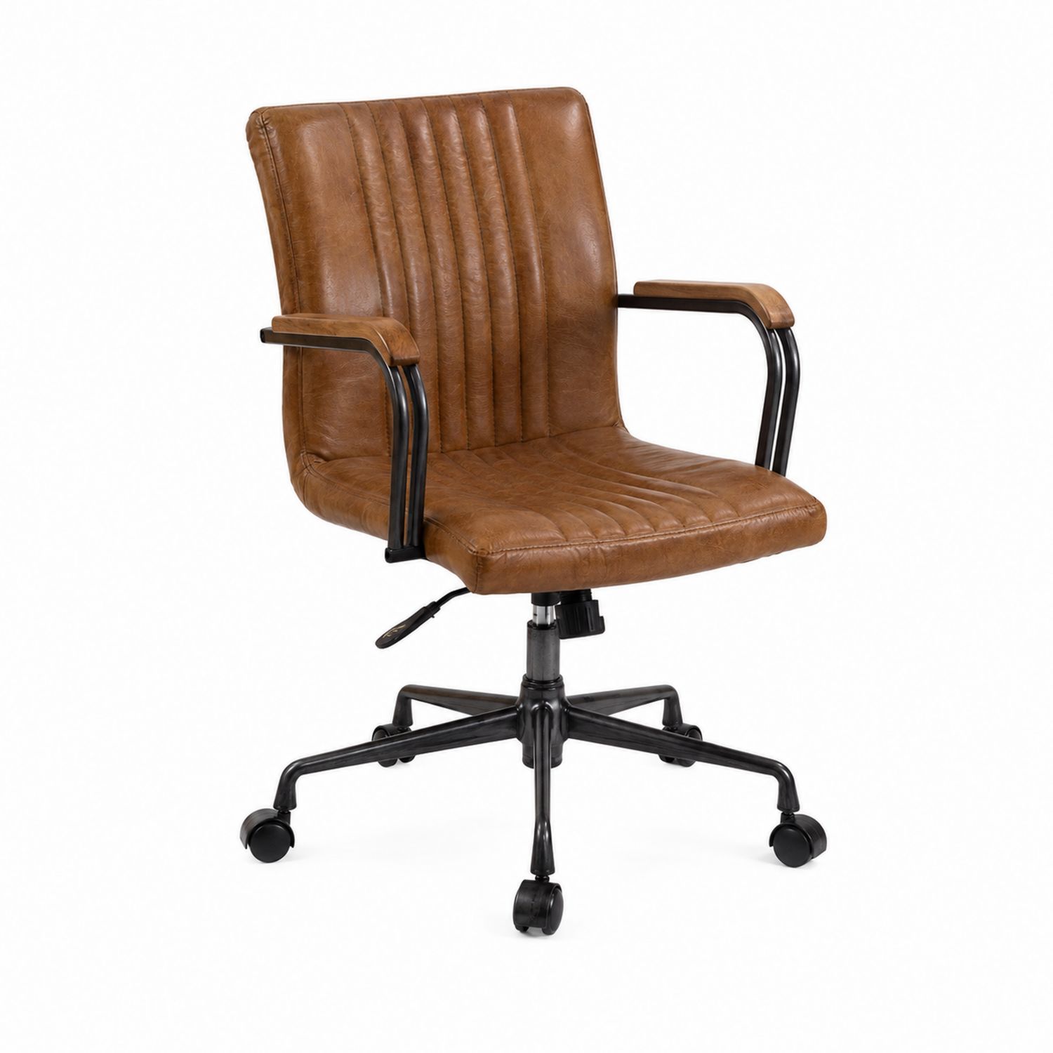 Chaise de bureau en métal et cuir synthétique Marron