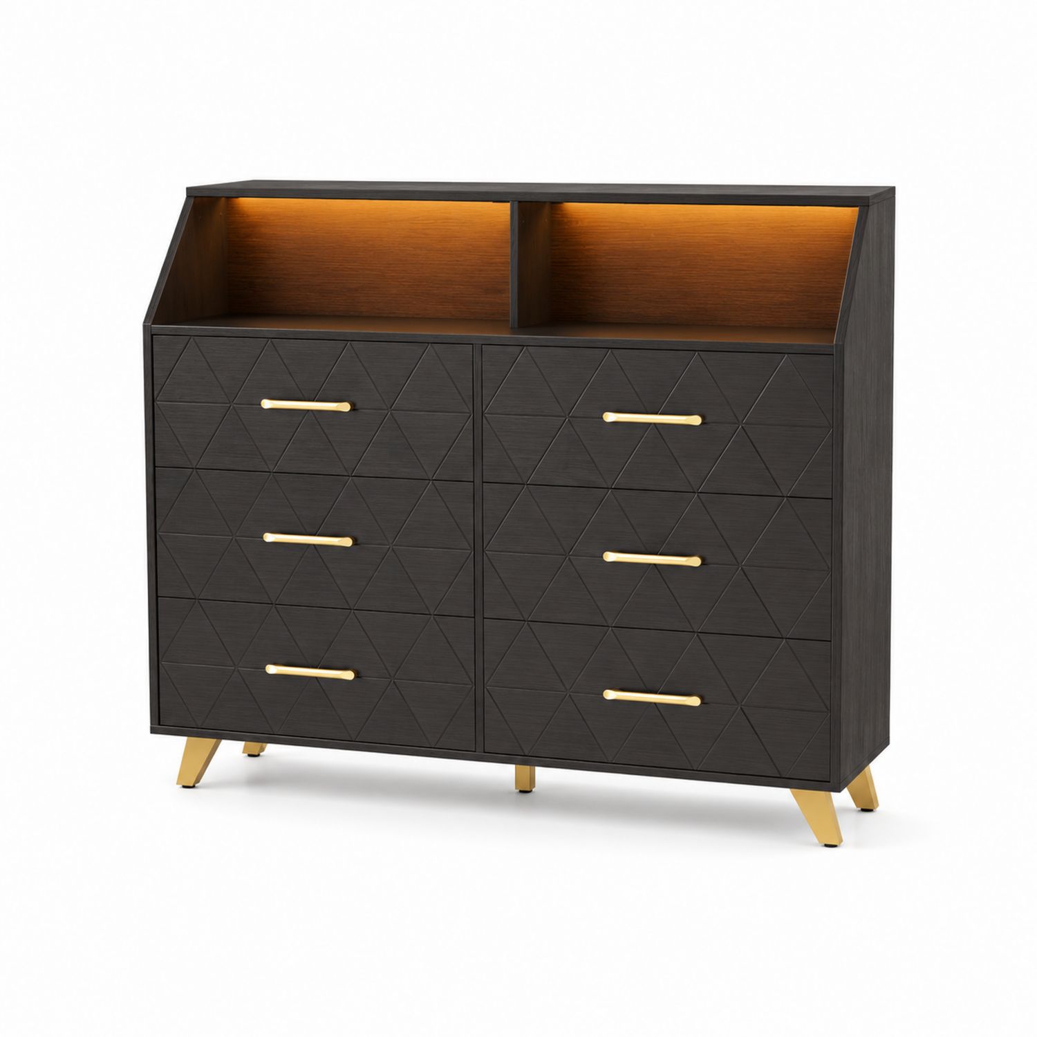 Commode en bois noir avec LED et métal doré