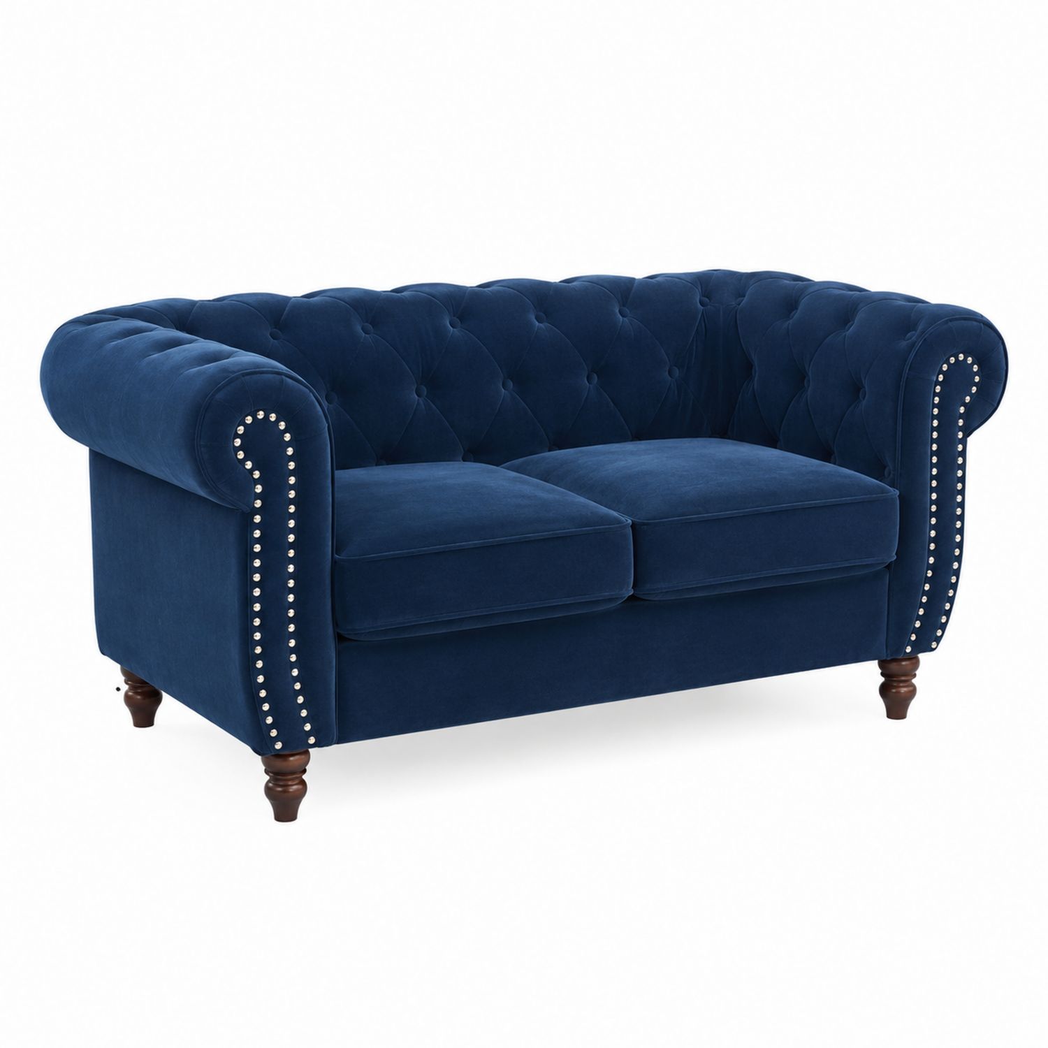 Canapé Chesterfield 2 Places Velours Bleu