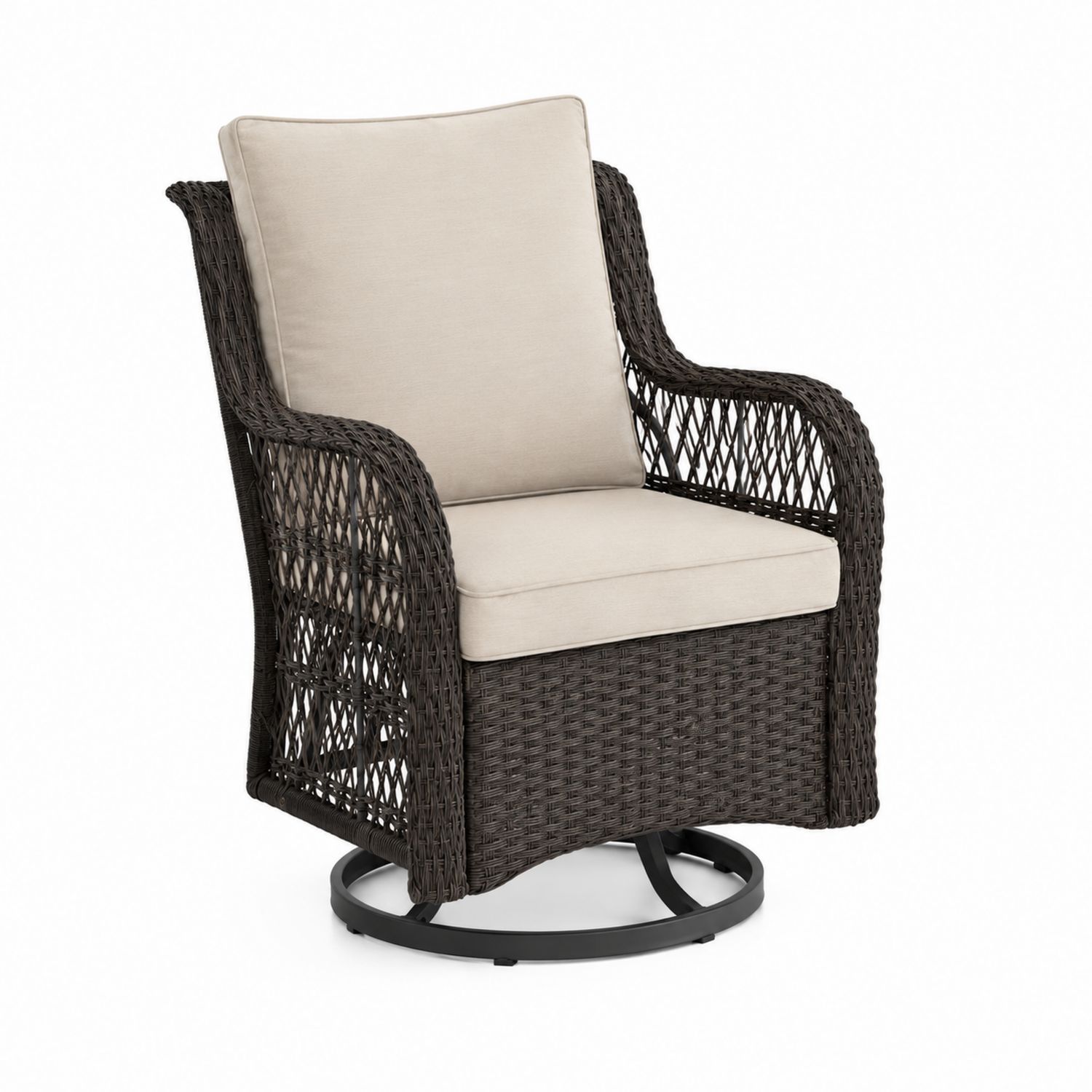 Chaise de Jardin Pivotante en Résine Tressée et Polyester Marron Foncé/Beige
