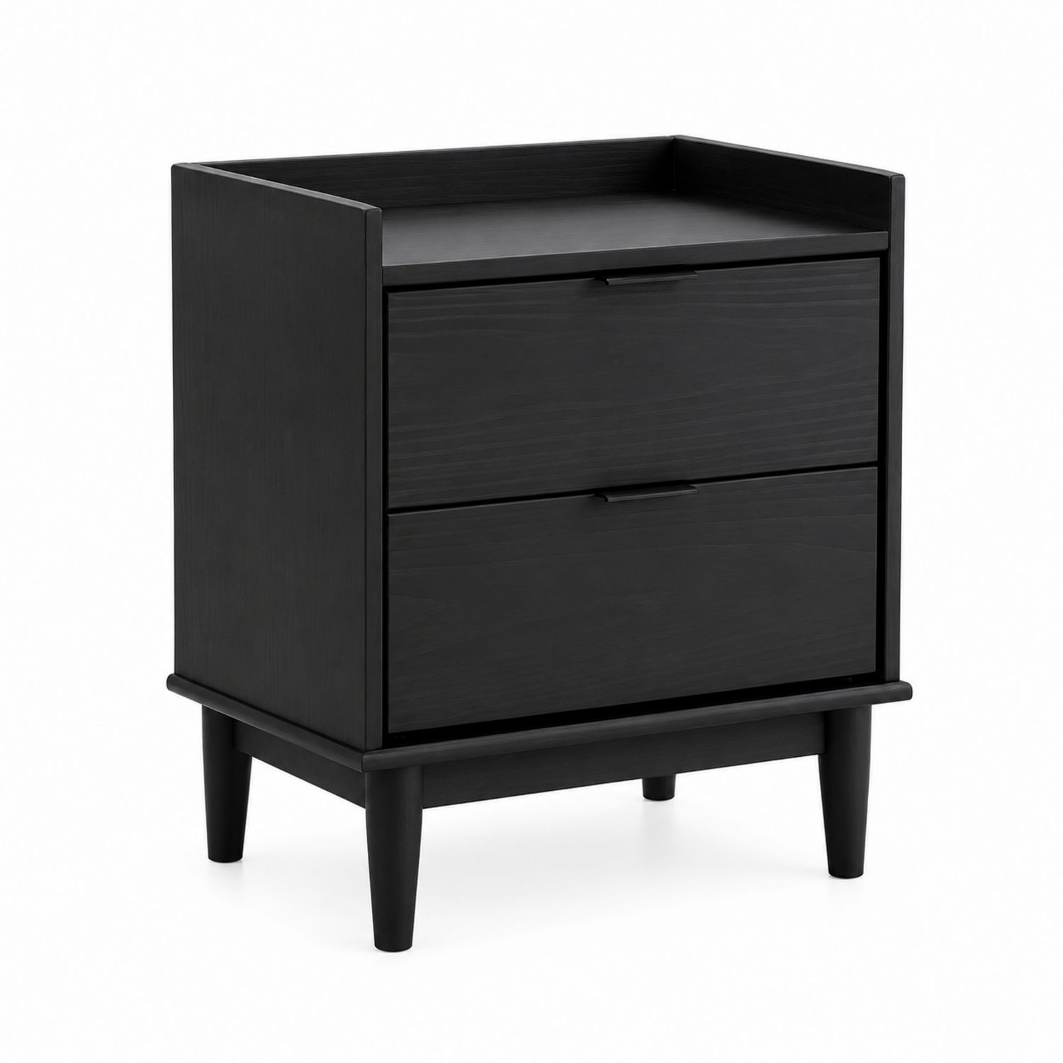 Table de chevet en bois avec deux tiroirs noirs