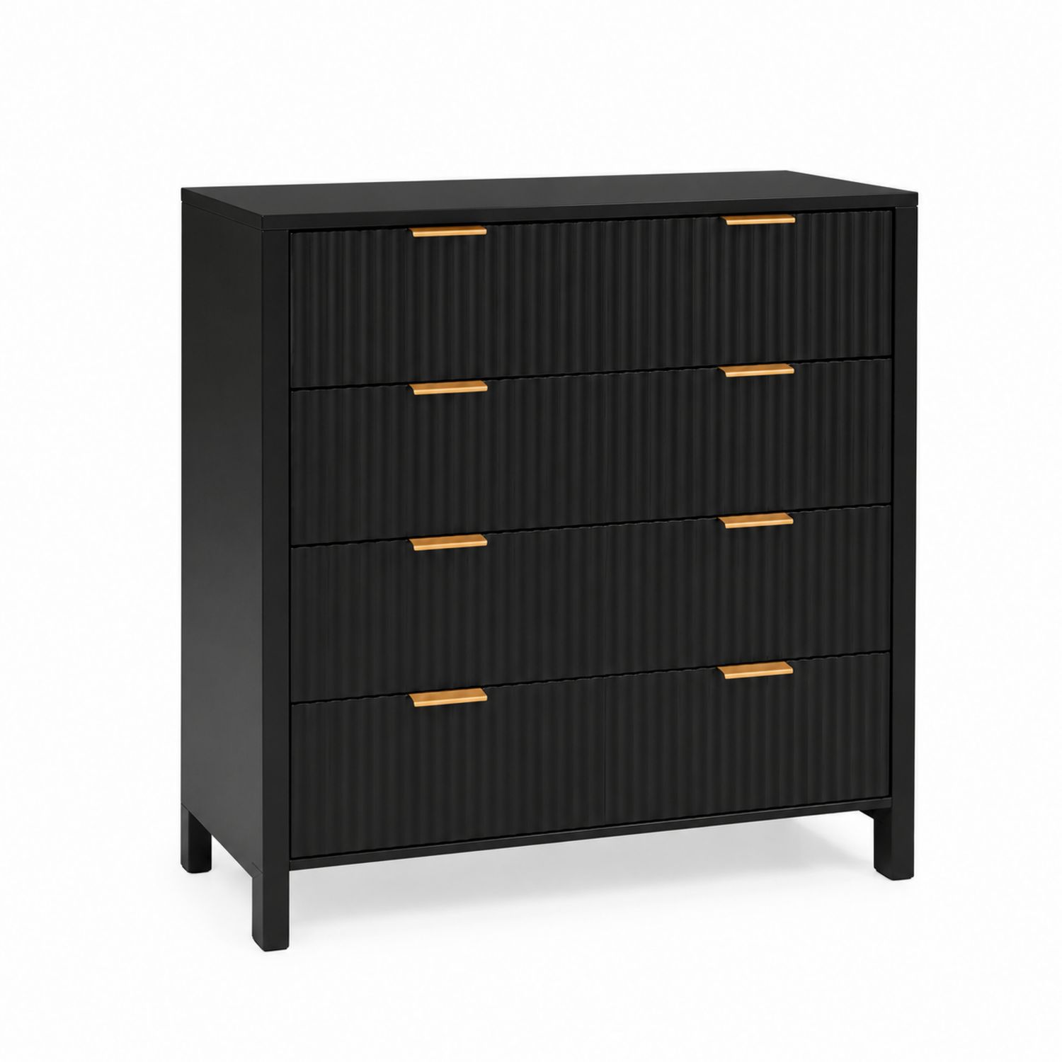 Commode à 4 tiroirs en bois noir avec poignées dorées 100x90x45 cm