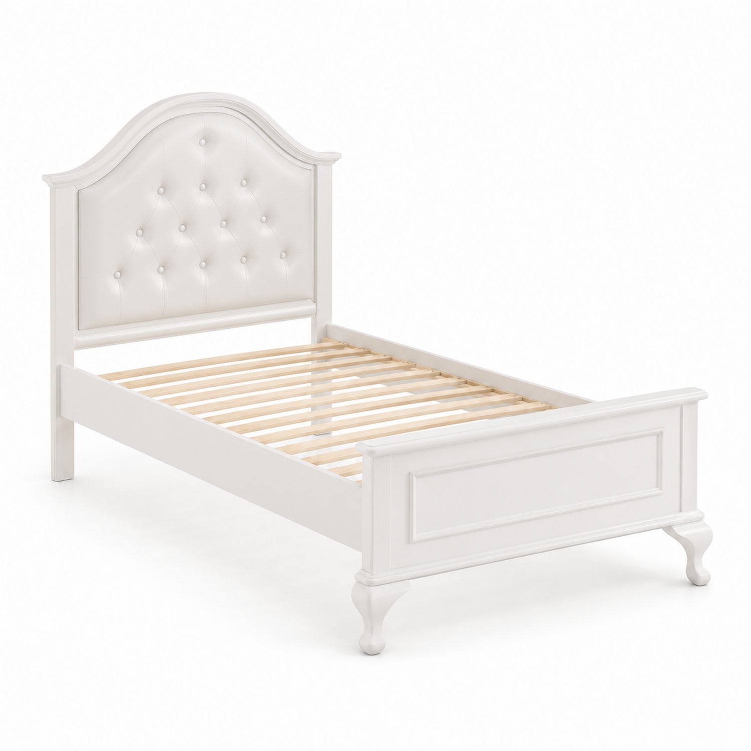 Lit simple en bois avec tête de lit en simili cuir Blanc