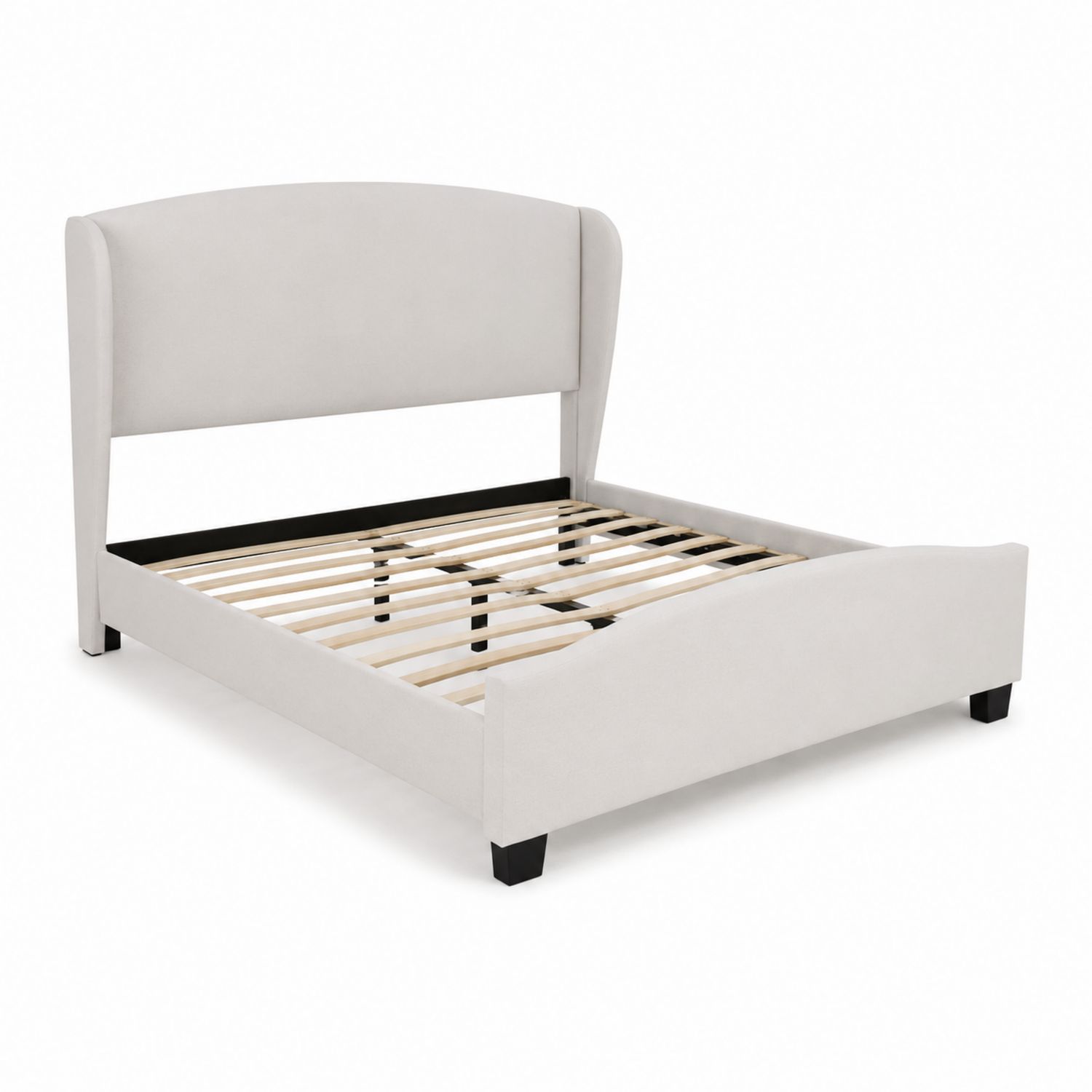 Polsterbett mit Kopfteil 215x170 cm Holzrahmen Stoff Creme