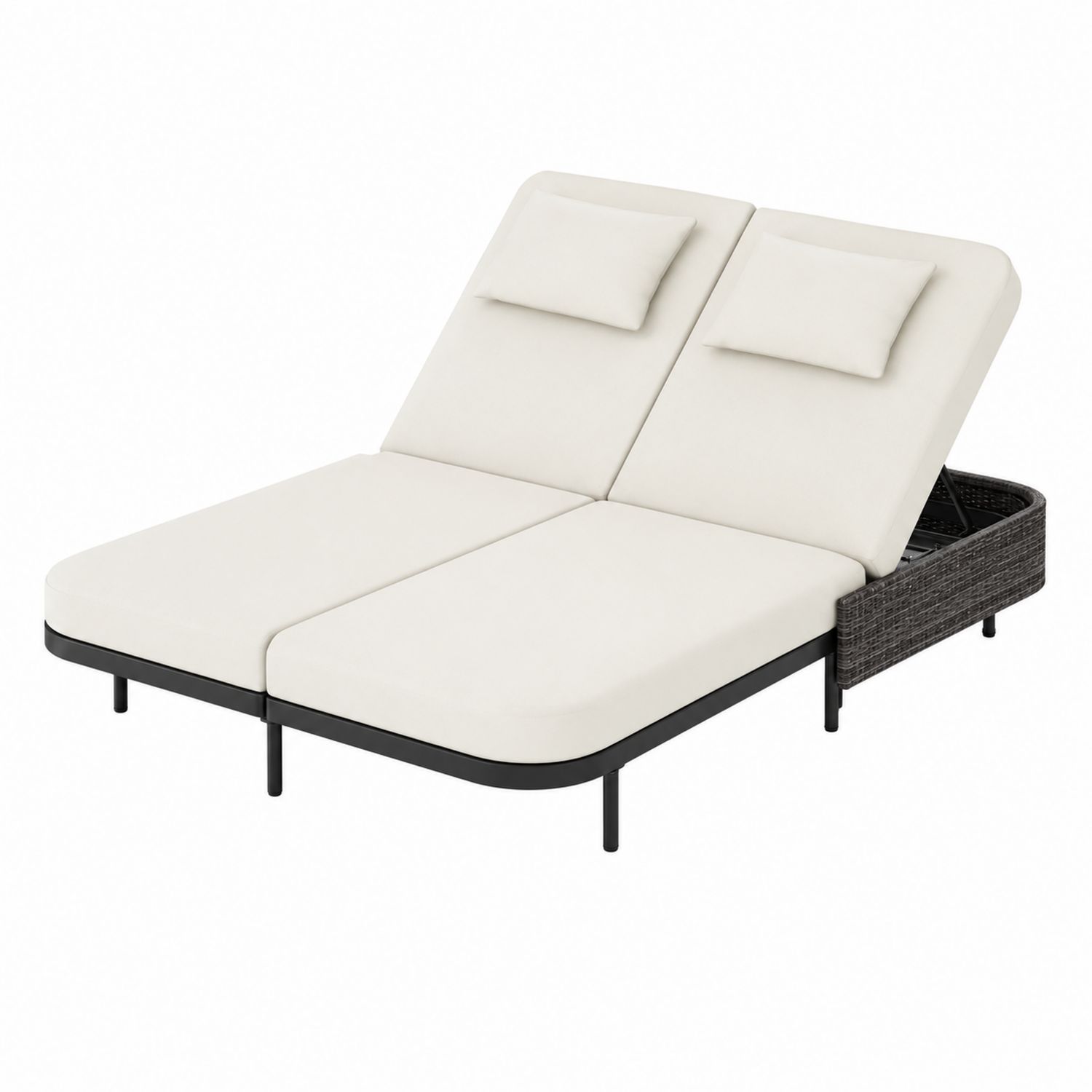 Verstellbares Tagesbett aus Poly-Rattan und Stahl mit Kissen Creme 196 cm