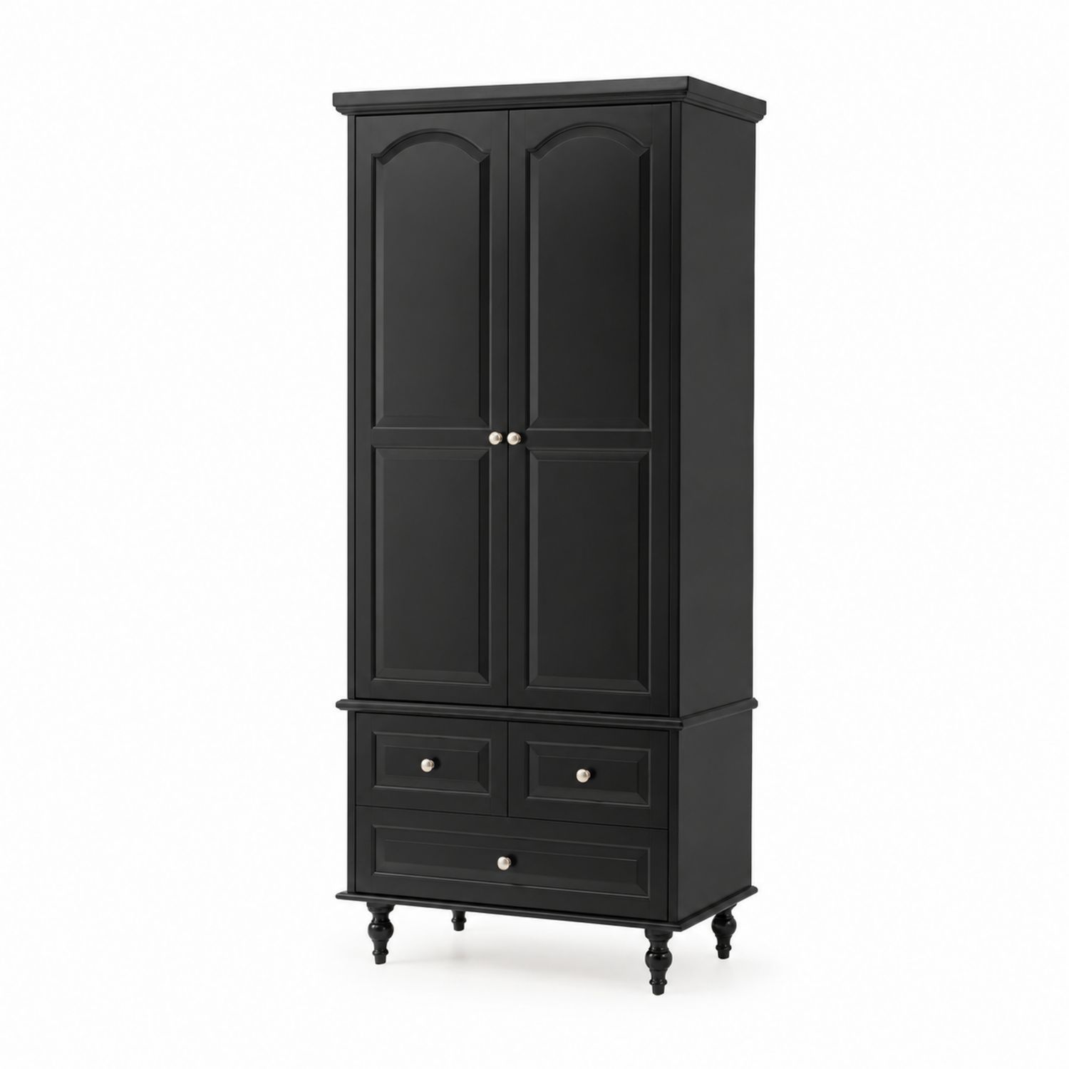 Schwarzer Holz-Kleiderschrank mit 2 Türen und 3 Schubladen, 200 cm Höhe