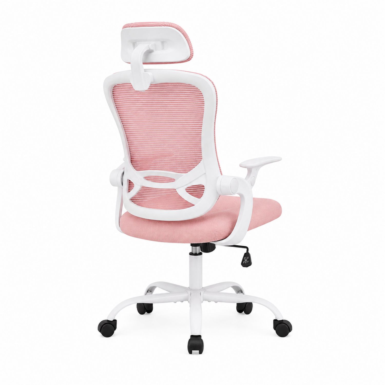 Ergonomischer Bürostuhl mit Netzrücken, Rosa, Verstellbare Armlehnen, Kunststoff