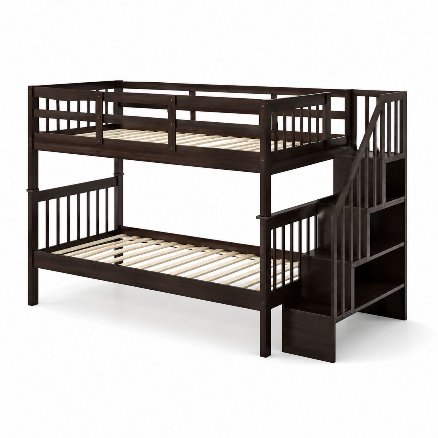 Etagenbett aus Massivholz mit Treppe, Dunkelbraun, 200x100x180 cm