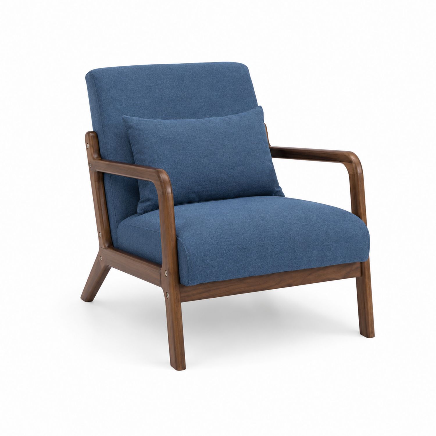 Sessel mit Holzrahmen und Leinenbezug Blau