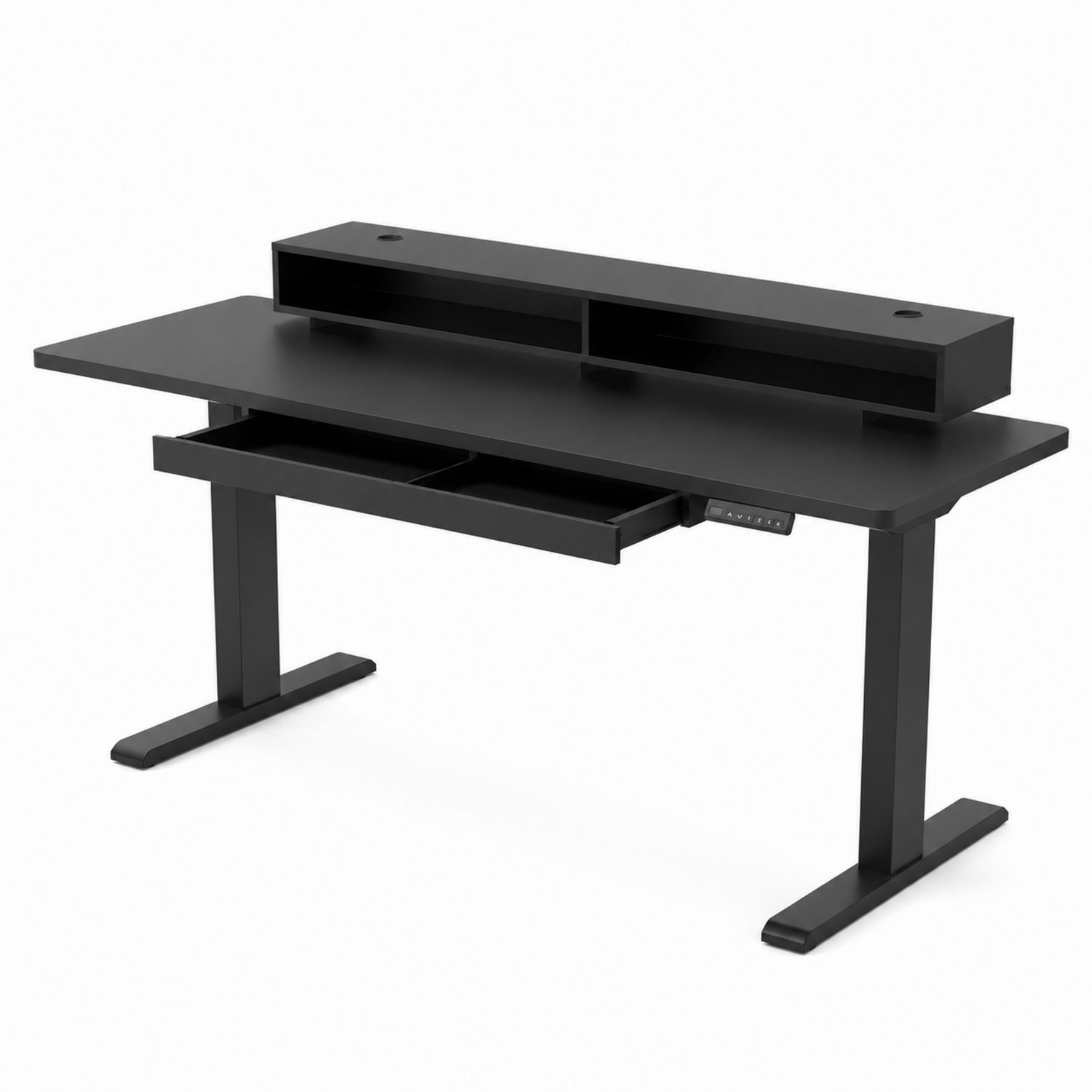 Höhenverstellbarer Schreibtisch Holzwerkstoff und Stahl Schwarz mit Schublade