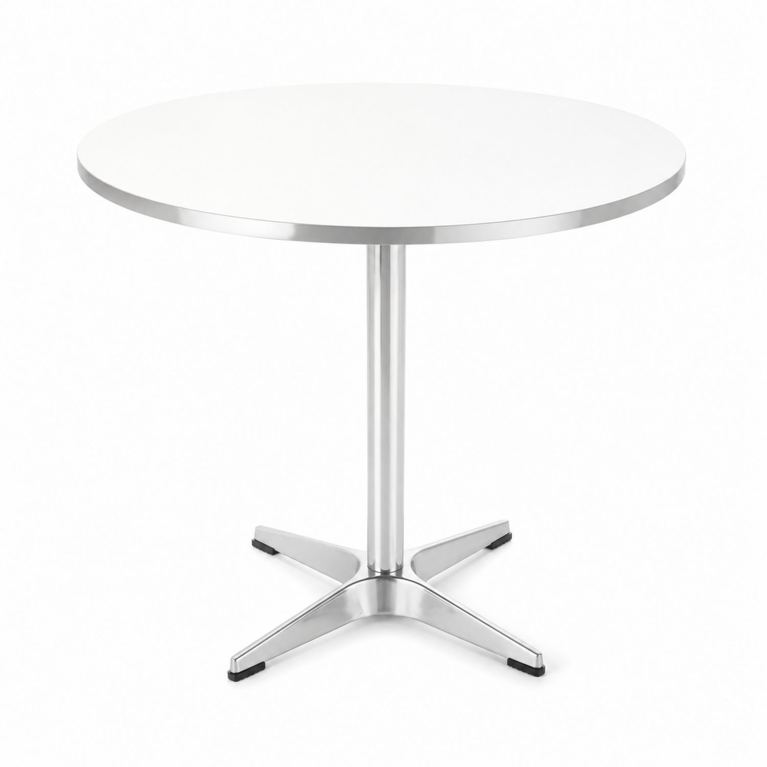 Runder Esstisch 90cm mit Edelstahlfuß und weißer MDF-Tischplatte