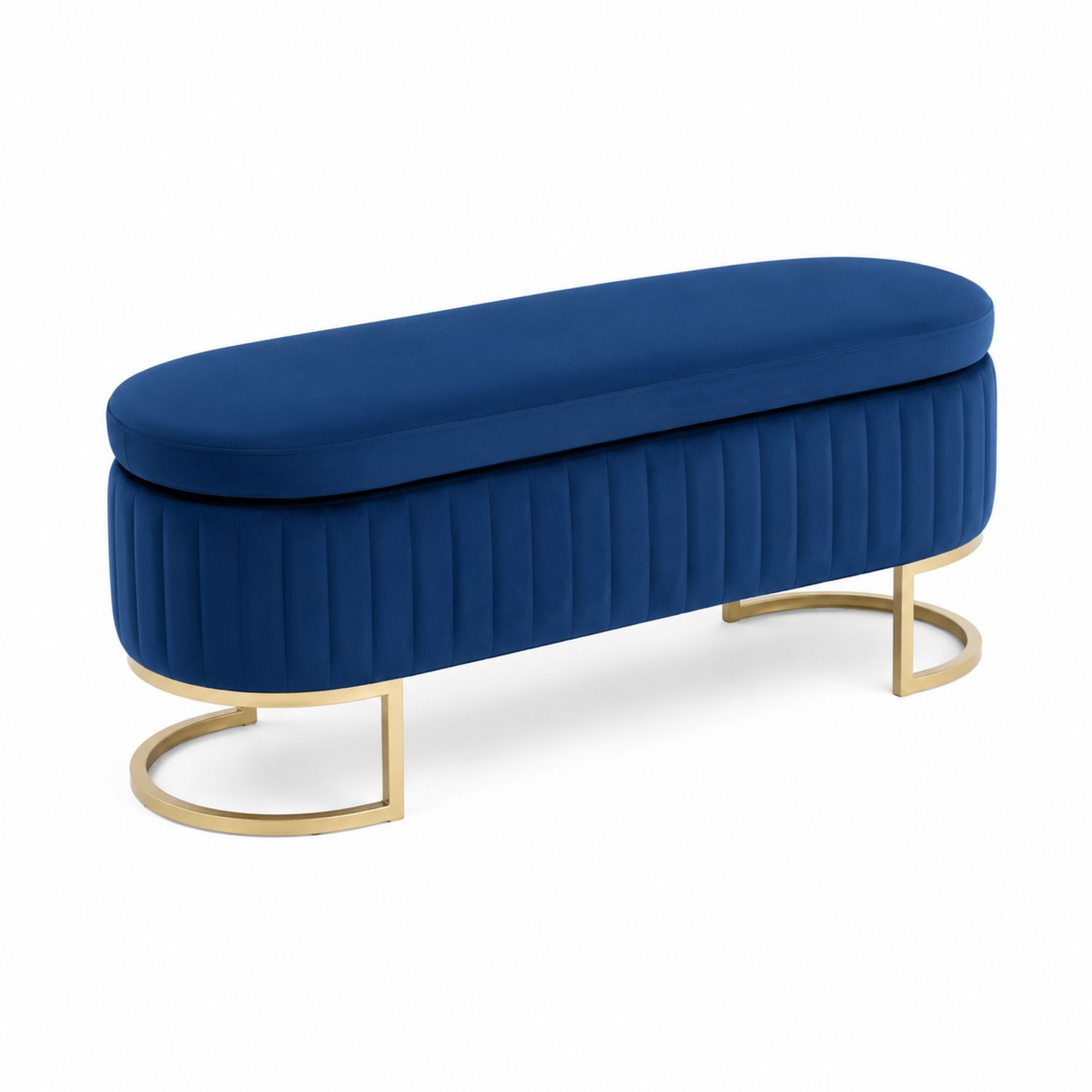 Ovale Samtbank Blau mit Metallbeinen