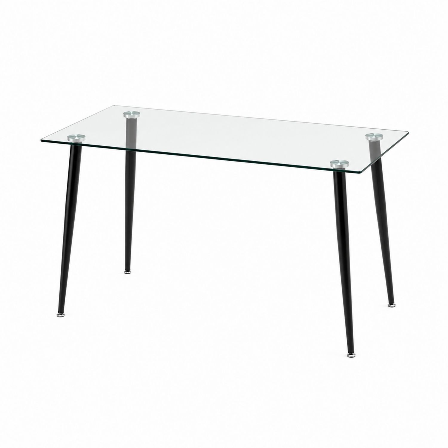 Tisch mit Sicherheitsglasplatte und schwarzen Metallbeinen