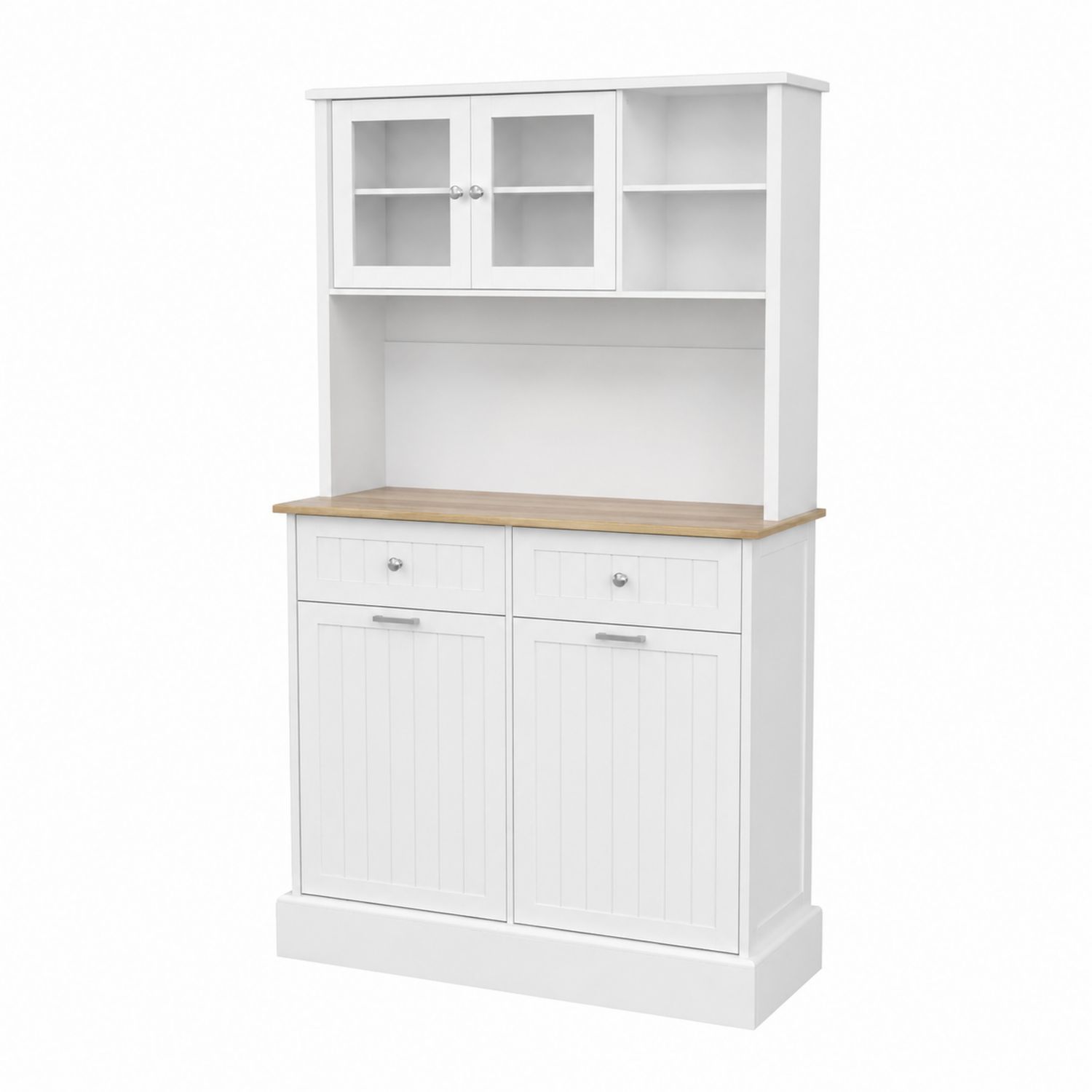 Küchensideboard aus MDF mit Glas- und Holzelementen Weiß 180x80x40 cm