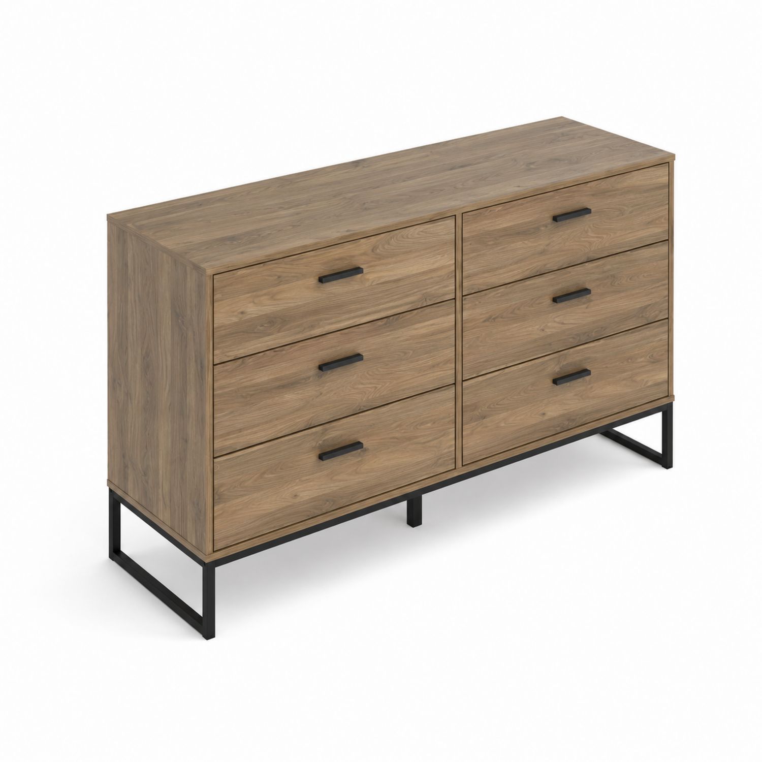 Kommode aus Holz mit Metallrahmen in Eichenoptik