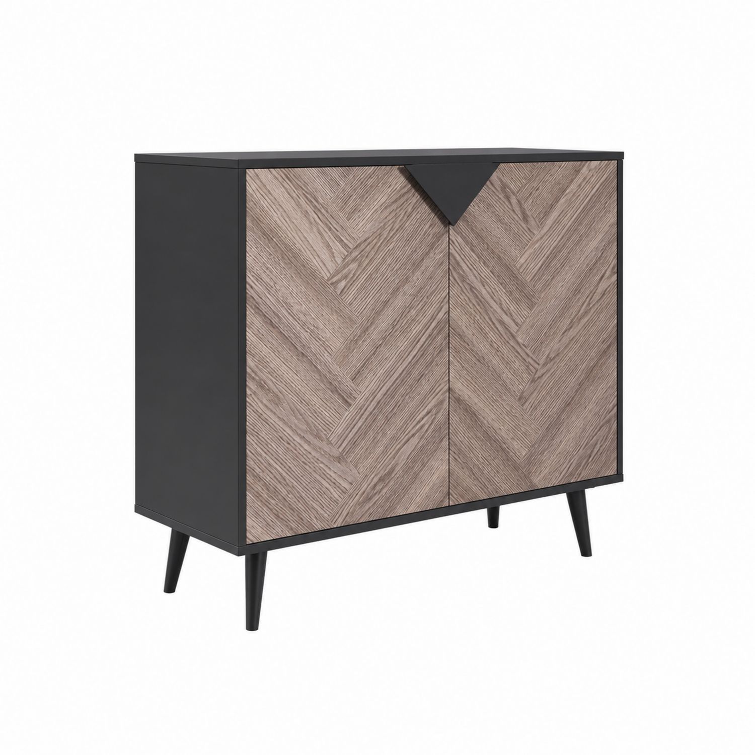 Sideboard aus MDF und Metall mit Fischgrätenmuster Türen 100x80x40 cm Schwarz/Braun