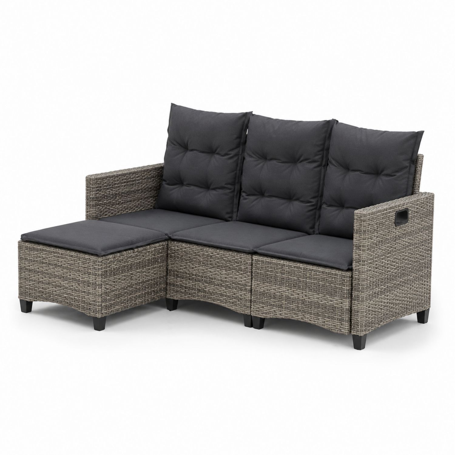Polyethylen Rattan Sofa Set mit Hocker Dunkelgrau