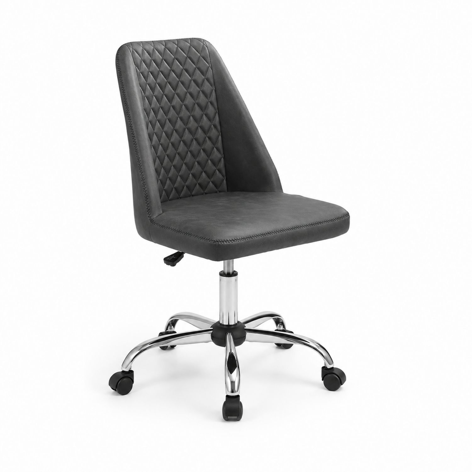 Bürostuhl mit Kunstleder, Chromfuß, Dunkelgrau