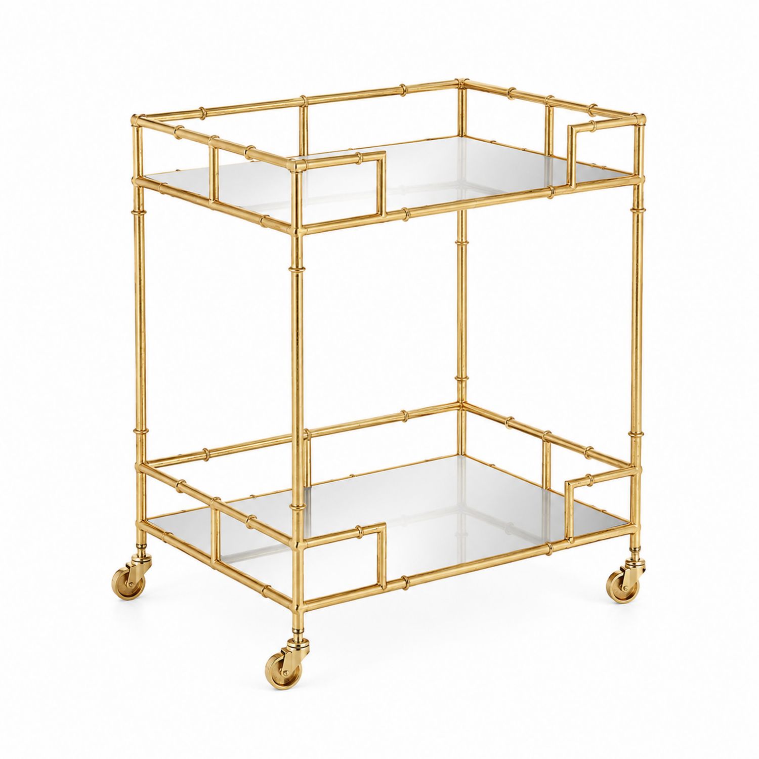 Barwagen rechteckig 2 Ebenen Glas gehärtet Metall Gold 80x40x85 cm