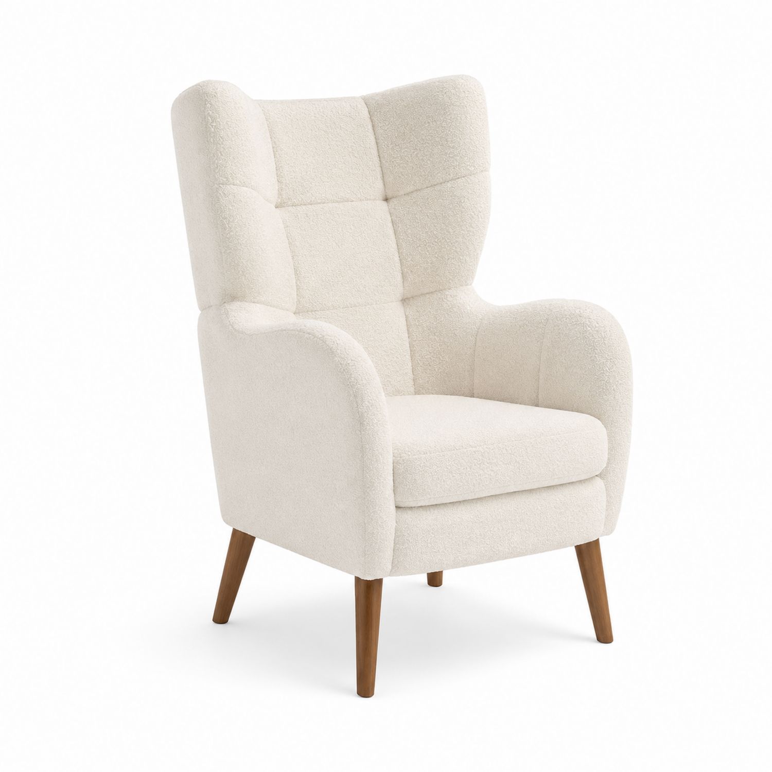 Ohrensessel Bouclé Creme 80x90x100cm Holzbeine