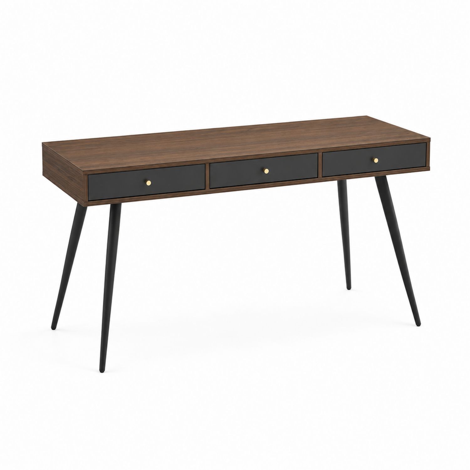 MDF Schreibtisch mit drei Schubladen Braun/Schwarz 120x45x75cm