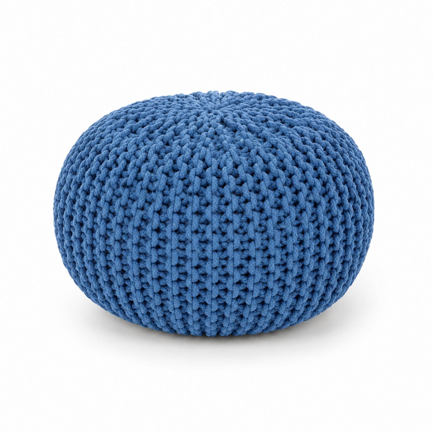 Runder Baumwoll-Strickpouf, Blau, Durchmesser 50 cm